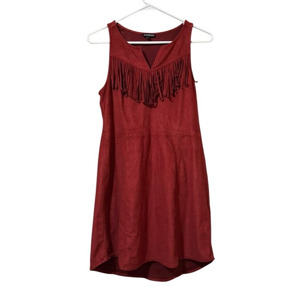 Express Women Size Small Dress Fringe Faux Suede Stretch Country‎ Wedding Guest